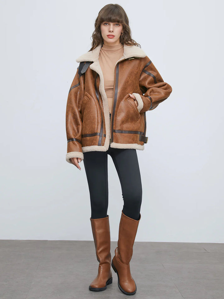 Lune London | Lined Suede Shearling Flight Jacket