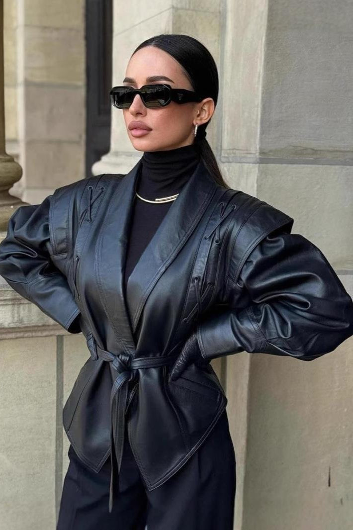 Lune London | Belted PU Leather Jacket