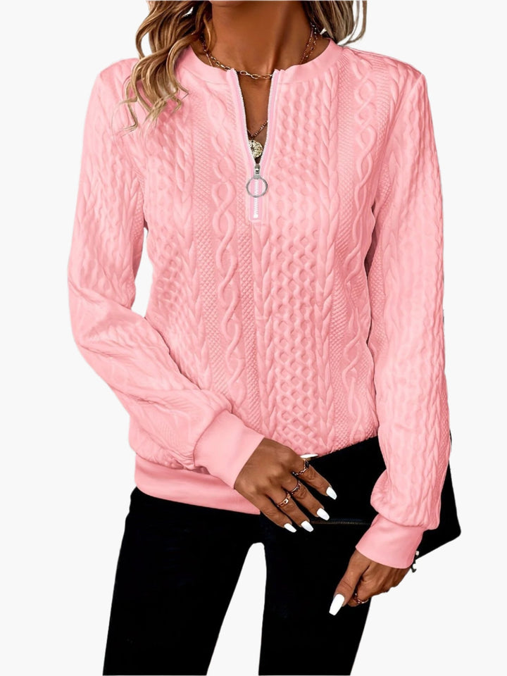 Lune London | Knitted sweater with twisted pattern and zipper - Fashionable casual sweater for autumn and winter