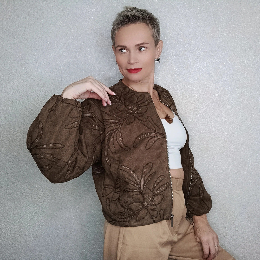 Lune London | Bomber jacket with suede texture and embroidery