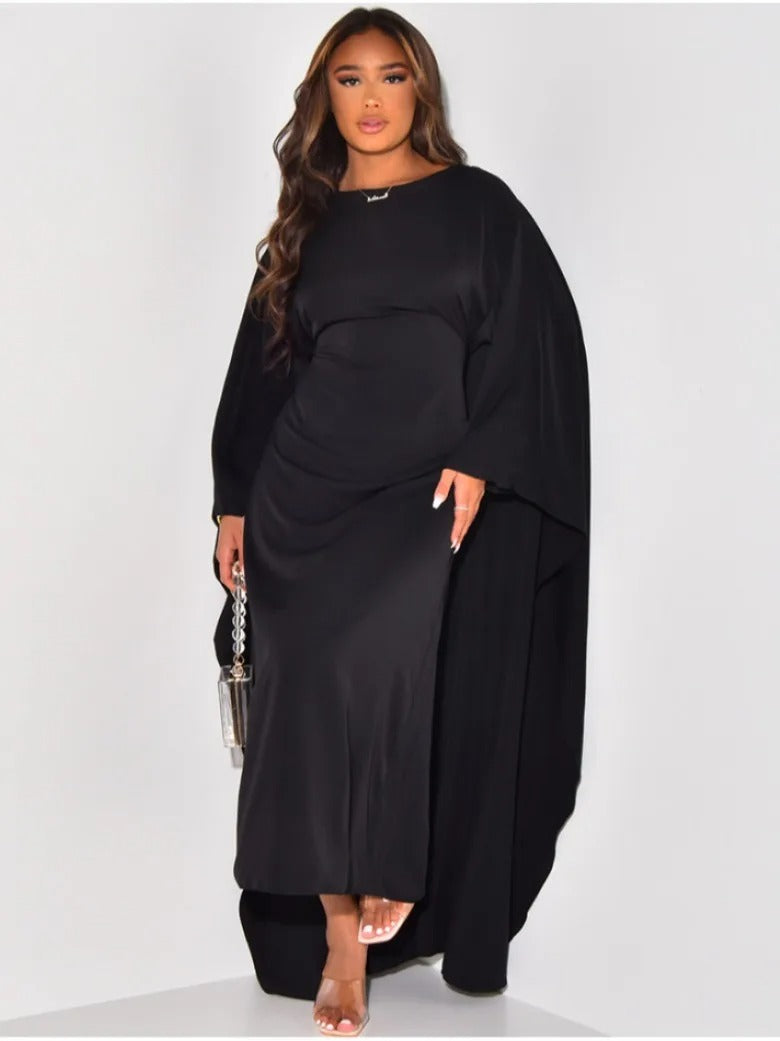 Chic Und Stil | Elegant Maxi Dress with Round Neckline & Wide Sleeves – Women's Evening Dress with High Waist Long Dress for Festive Occasions