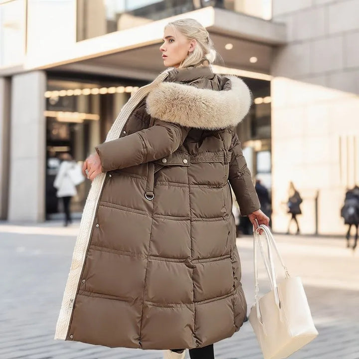 Lune London | Women's Long Winter Jacket with Fur Hood and Belt