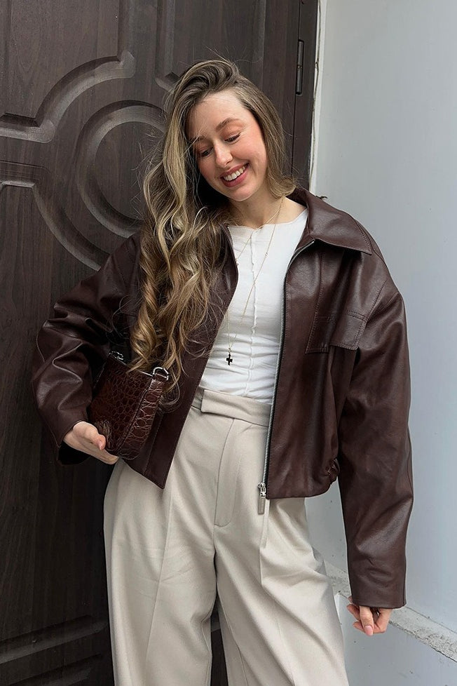 Lune London | Brown PU Leather Jacket