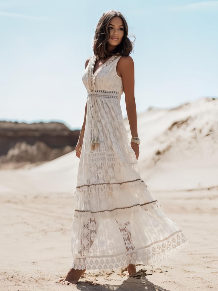 Lune London | Summer Maxi Dress In Boho Style with Lace & Slit