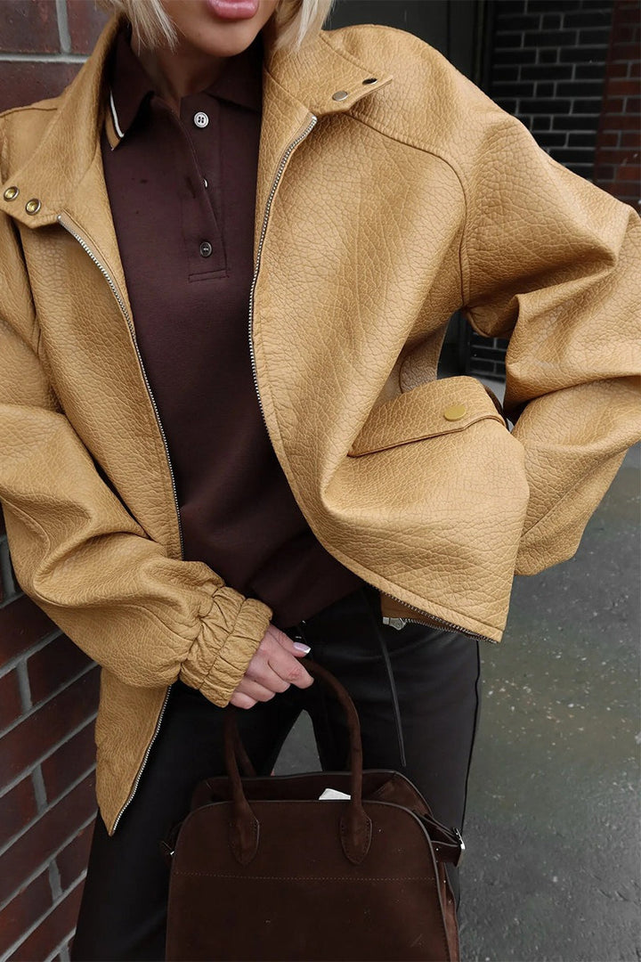 Lune London | Stand Collar PU Leather Jacket