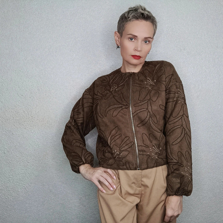 Lune London | Bomber jacket with suede texture and embroidery