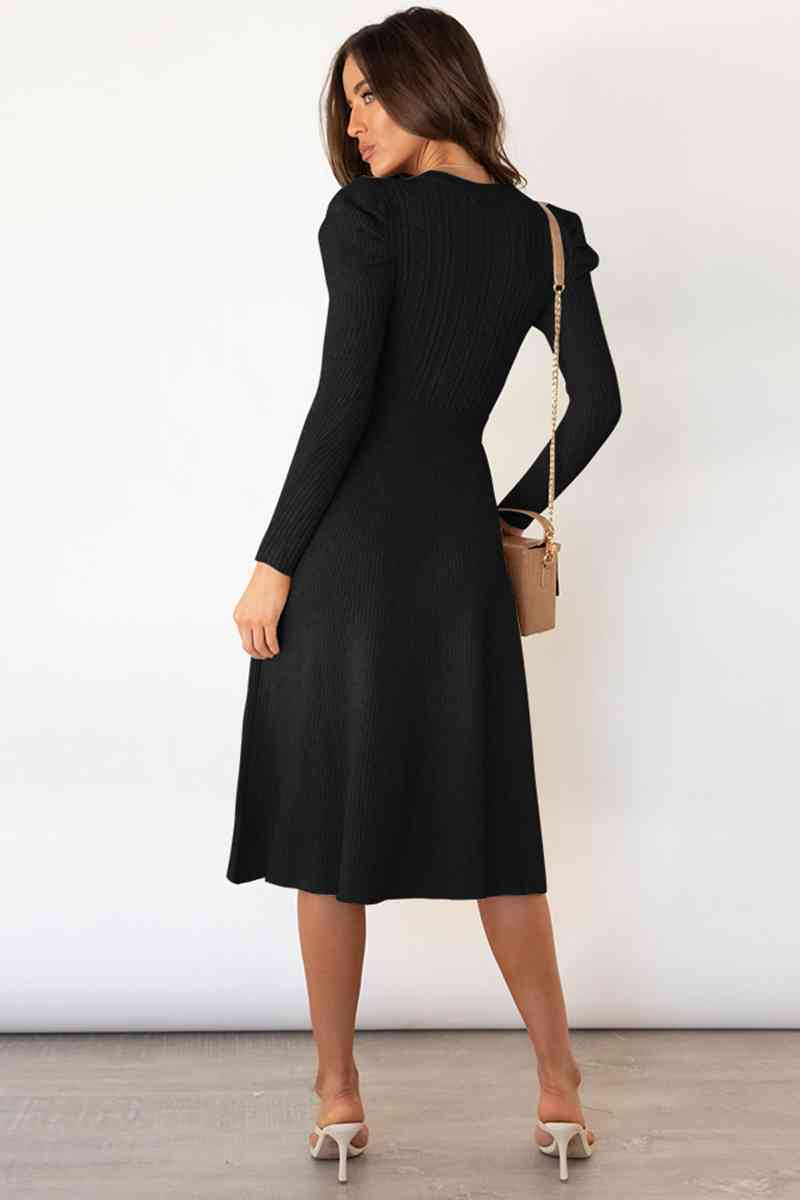 Lune London | Round Neck Long Sleeve Knot Waist Sweater Dress