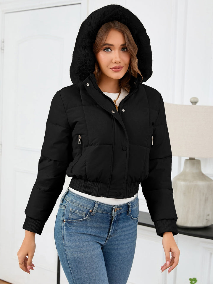 Chic und Stil | Cozy padded winter jacket with fur hood and pockets