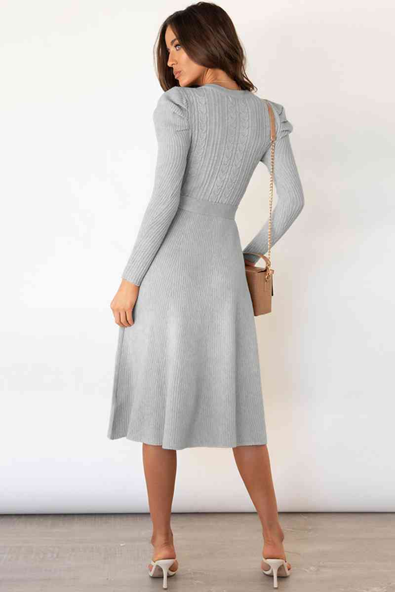 Lune London | Round Neck Long Sleeve Knot Waist Sweater Dress