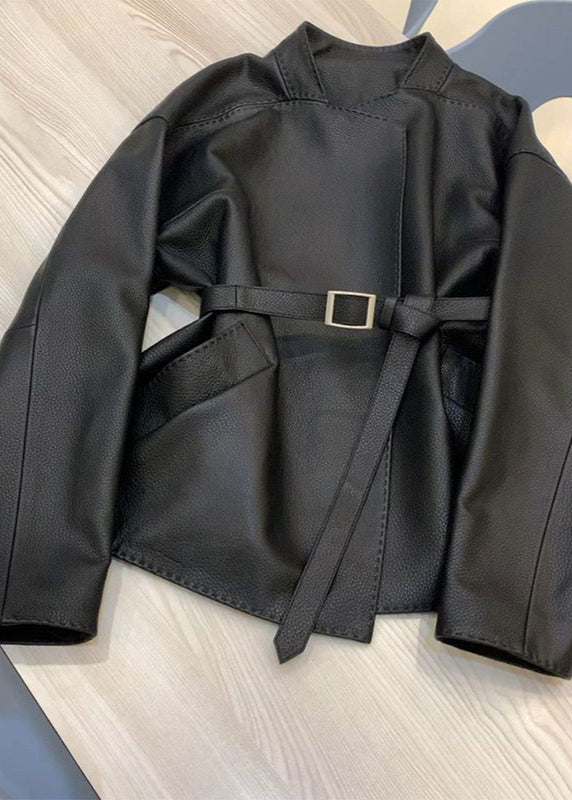 Lune London | Belted Faux Leather Jacket – Minimalist Wrap Design