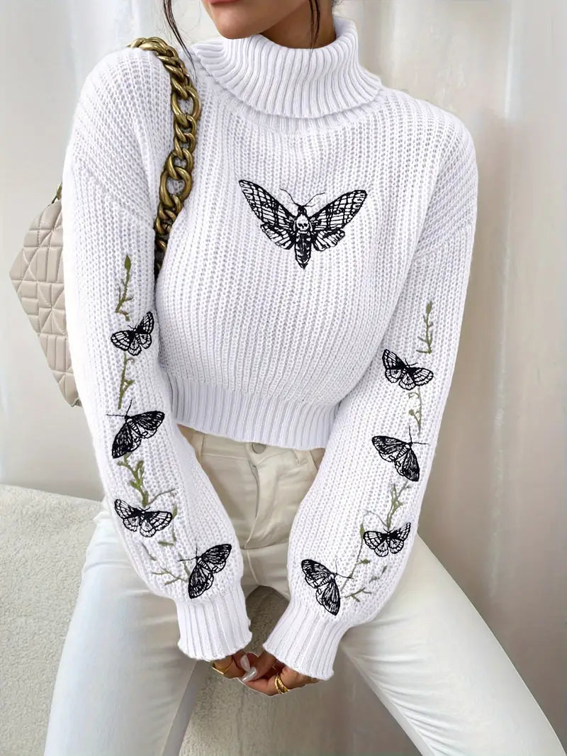 Lune London | Sweater with butterfly pattern and high collar - Elegant fashion for women