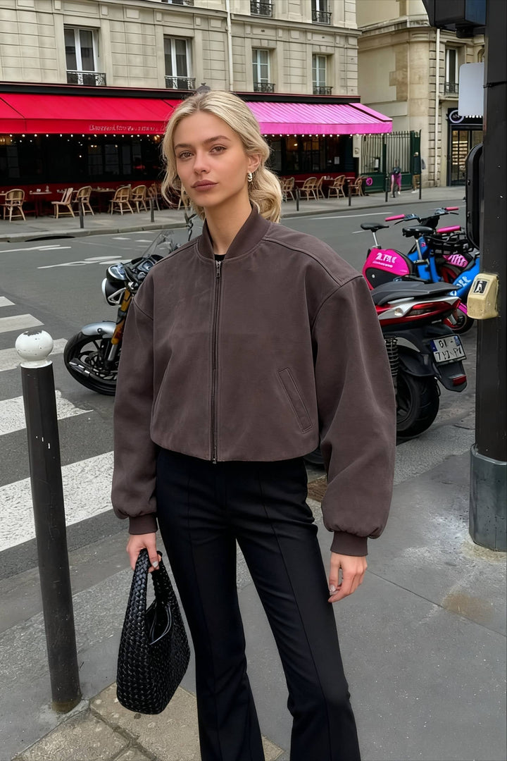 Lune London | Gray Suede Pilot Stand Collar Zipper Jacket