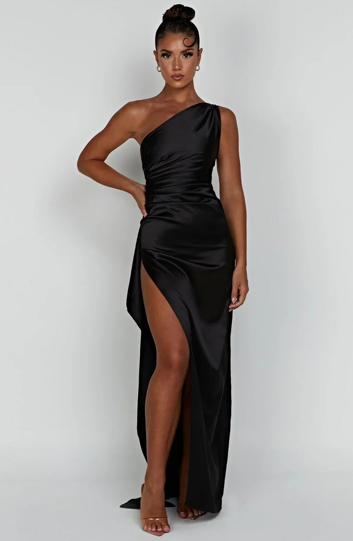 Lune London | one-shoulder satin split dress