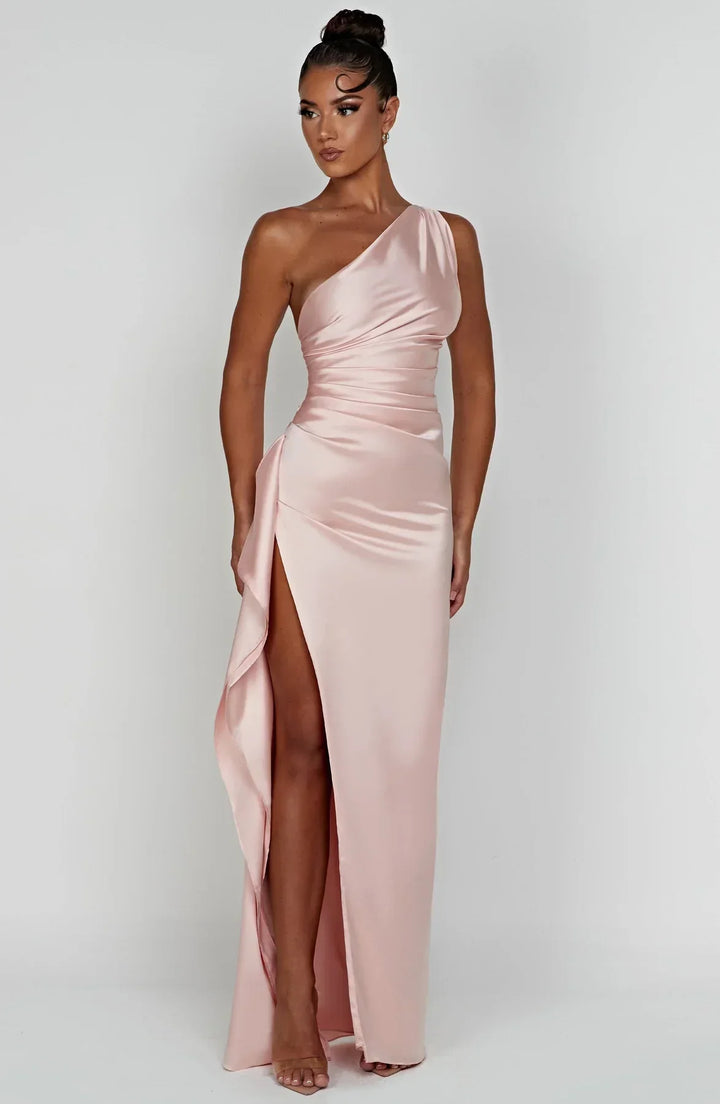 Lune London | one-shoulder satin split dress