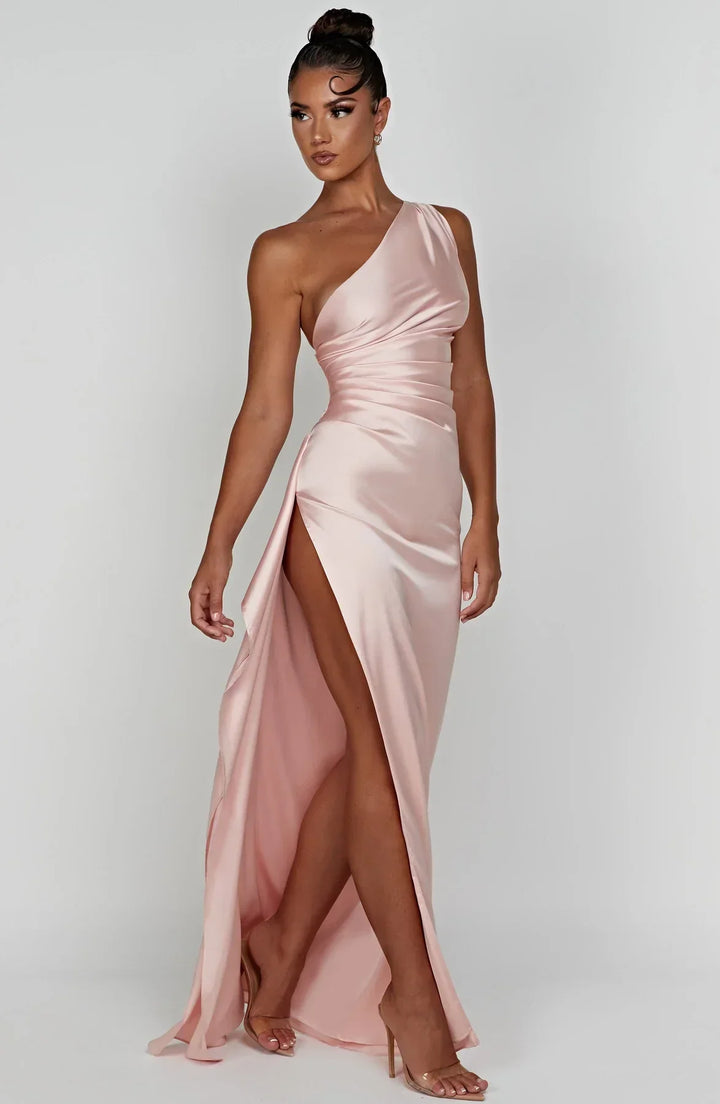 Lune London | one-shoulder satin split dress