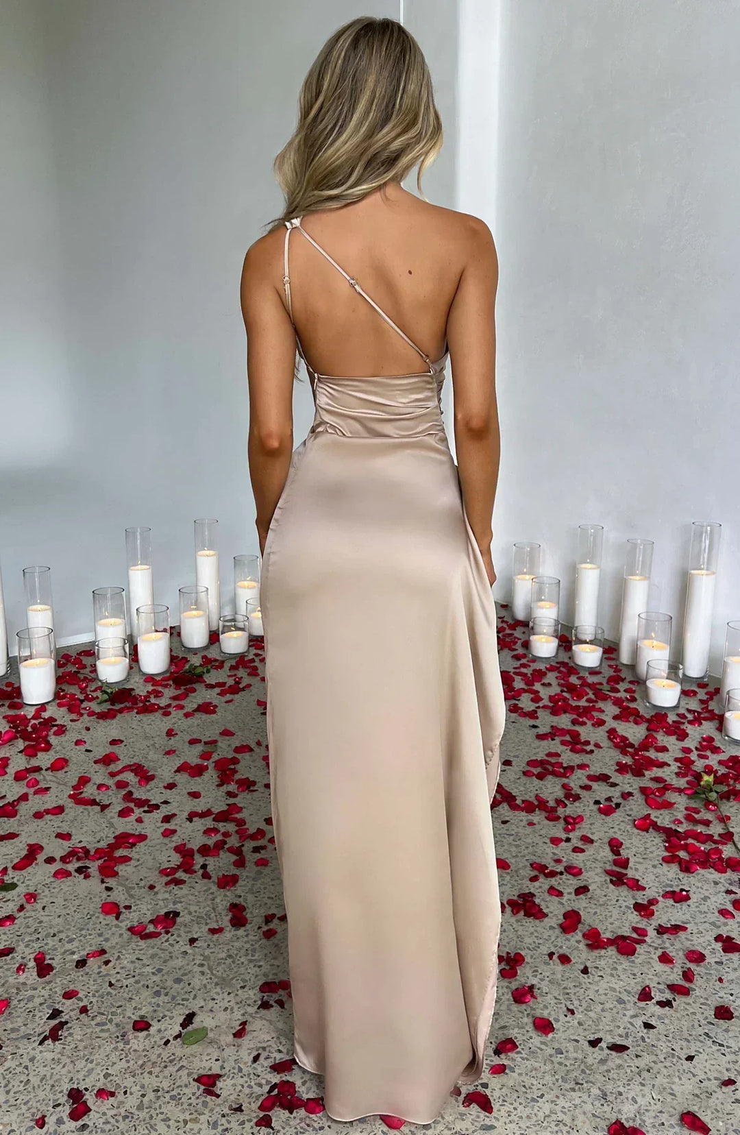 Lune London | one-shoulder satin split dress