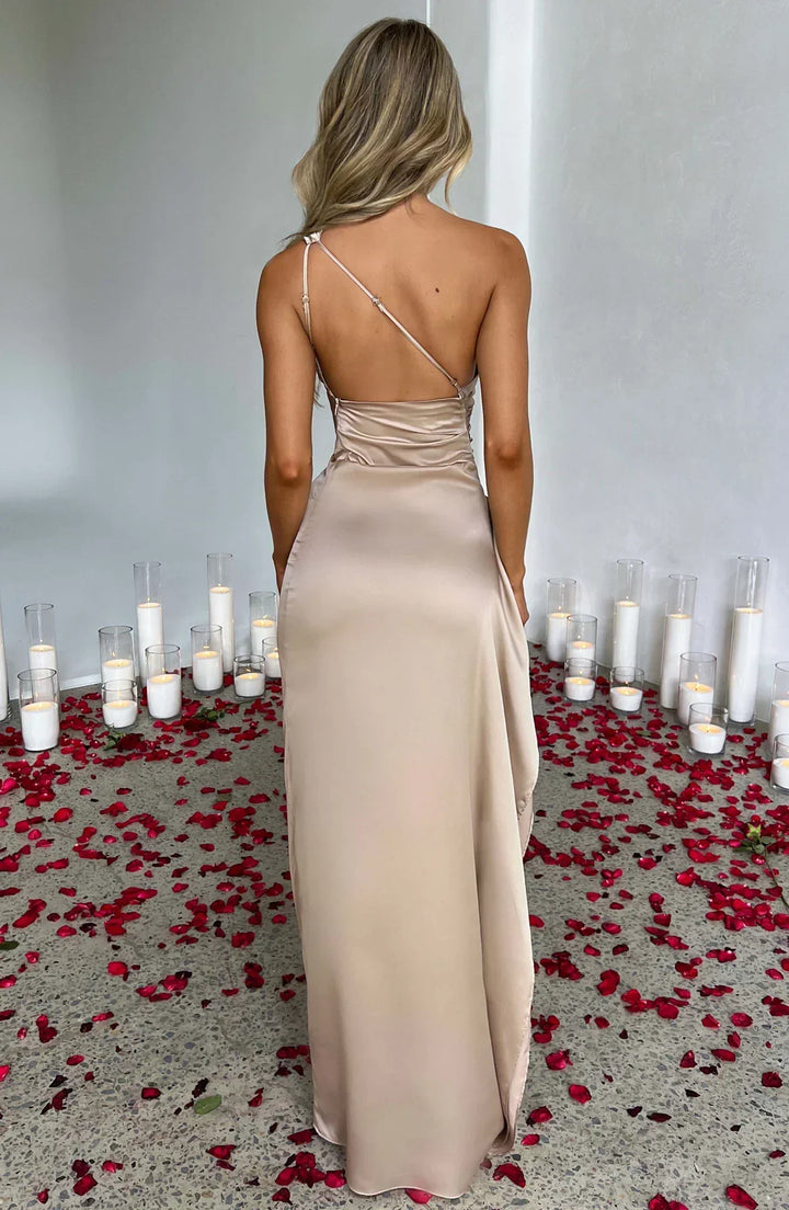 Lune London | one-shoulder satin split dress