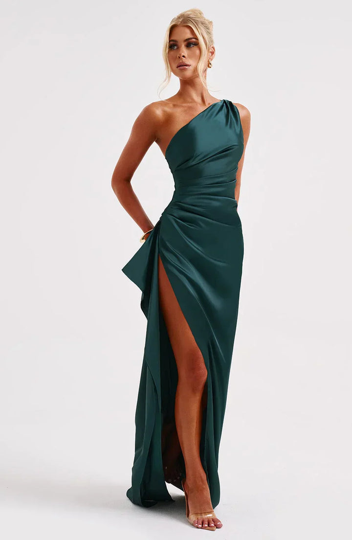 Lune London | one-shoulder satin split dress