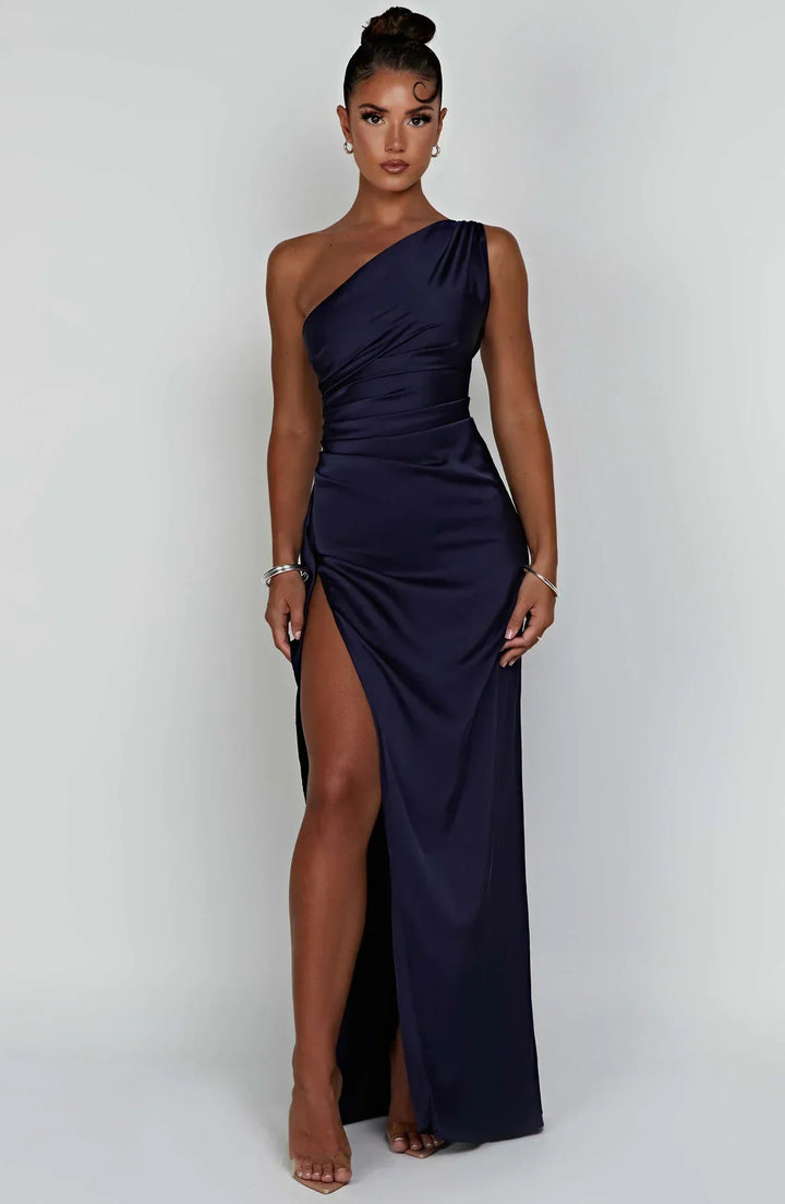 Lune London | one-shoulder satin split dress