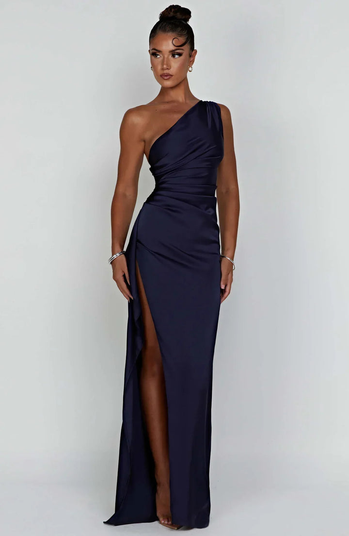 Lune London | one-shoulder satin split dress