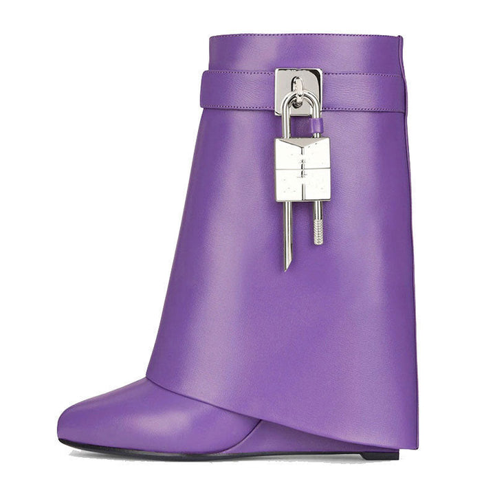 Lune London | Women's Fashion Slanted Heel Round Toe Leather Upper High Heel Zip Short Boots