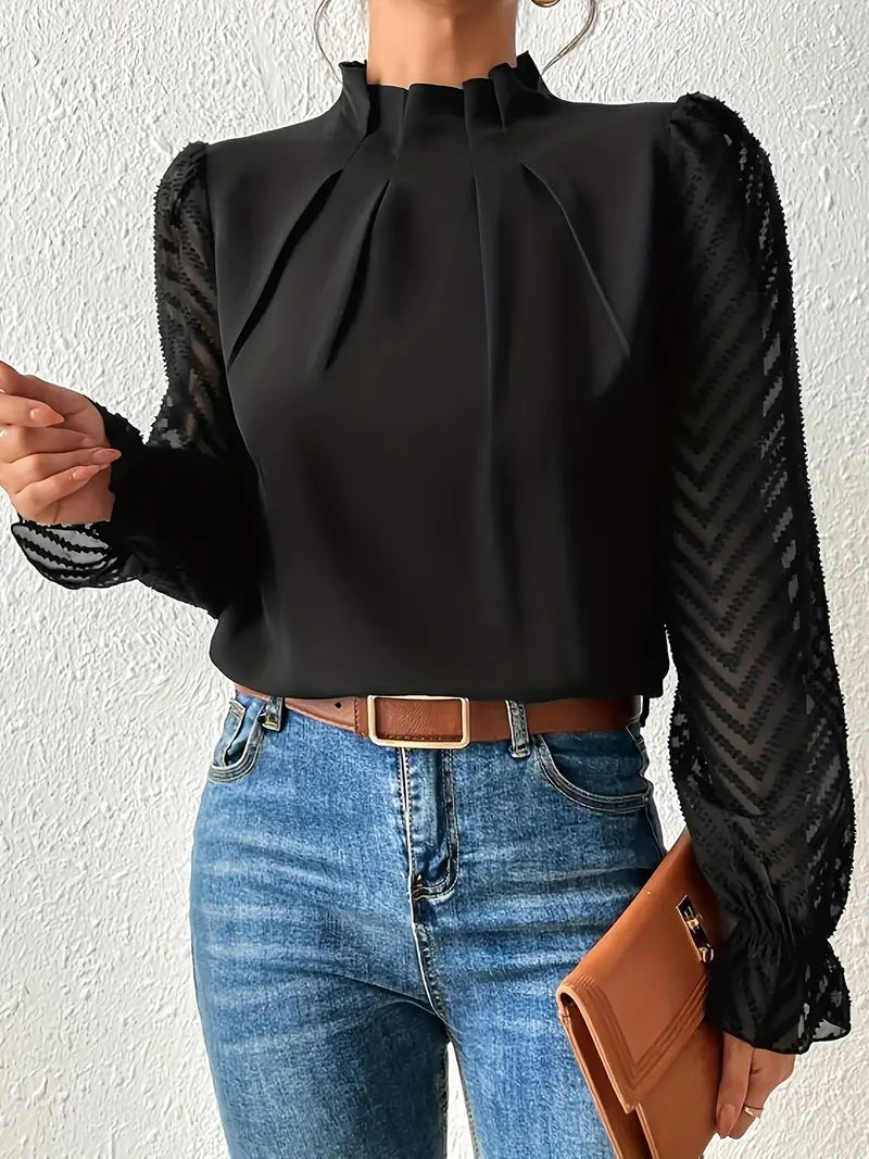 Lune London | Blouse Stylish Pleated Top with Mesh Sleeves for Women