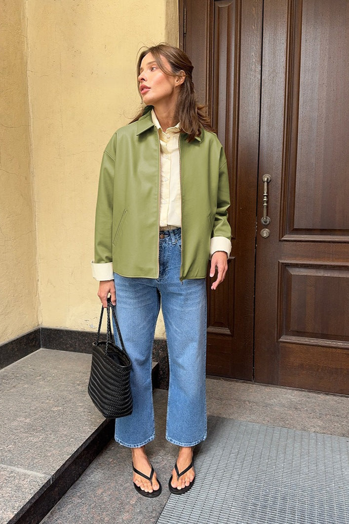 Lune London | Tailored green leather pilot jacket