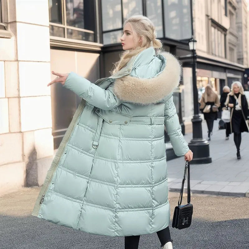 Lune London | Women's Long Winter Jacket with Fur Hood and Belt