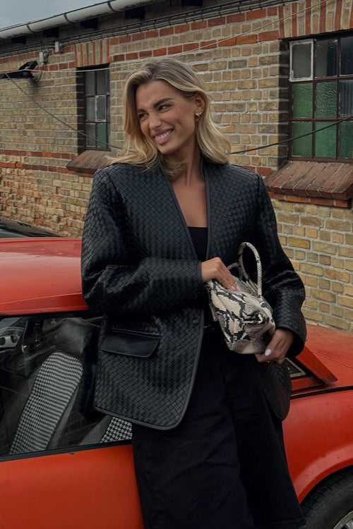 Lune London | Neck Woven Leather Long Sleeve Jacket