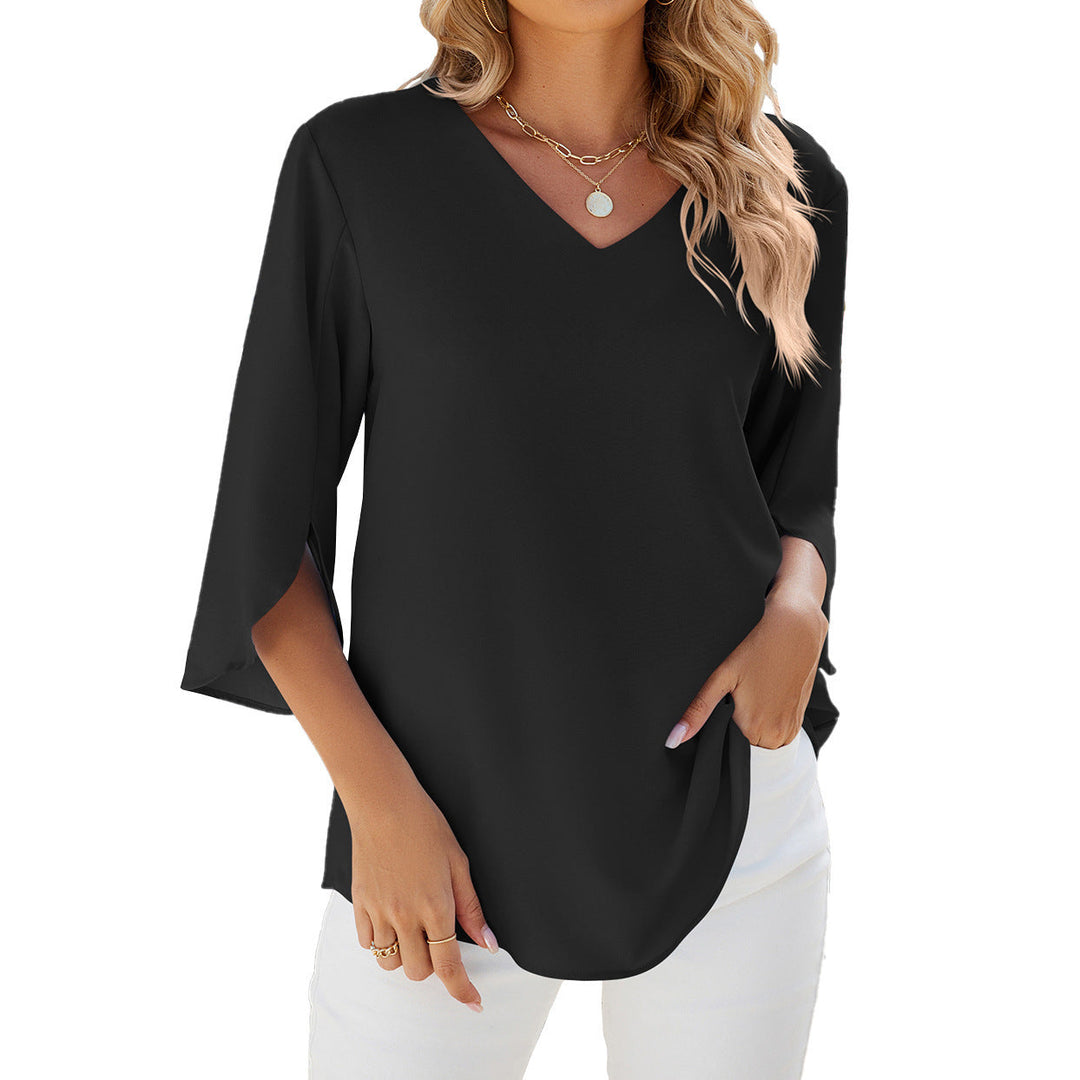 Lune London | Loose Chiffon Blouse Top with V-Neck