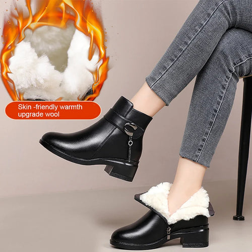 Lune London | Women's Genuine Leather Metal Buckle Velvet Boots