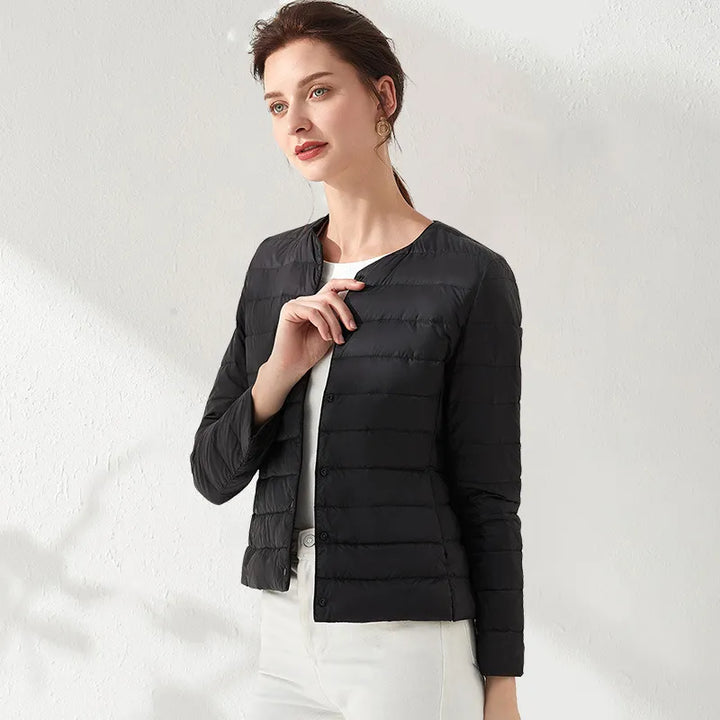 Lune London | Lightweight, Collarless, Slimming Down Jacket for Women