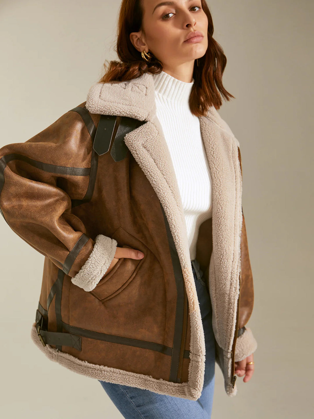 Lune London | Lined Suede Shearling Flight Jacket