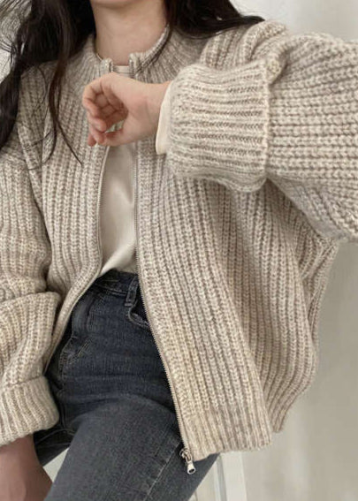 Lune London | Zipper Chunky Knit Cardigan - Oversized Ribbed Jacket