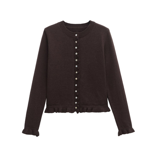 Lune London | Ruffled women's cardigan with buttons, chic layered top