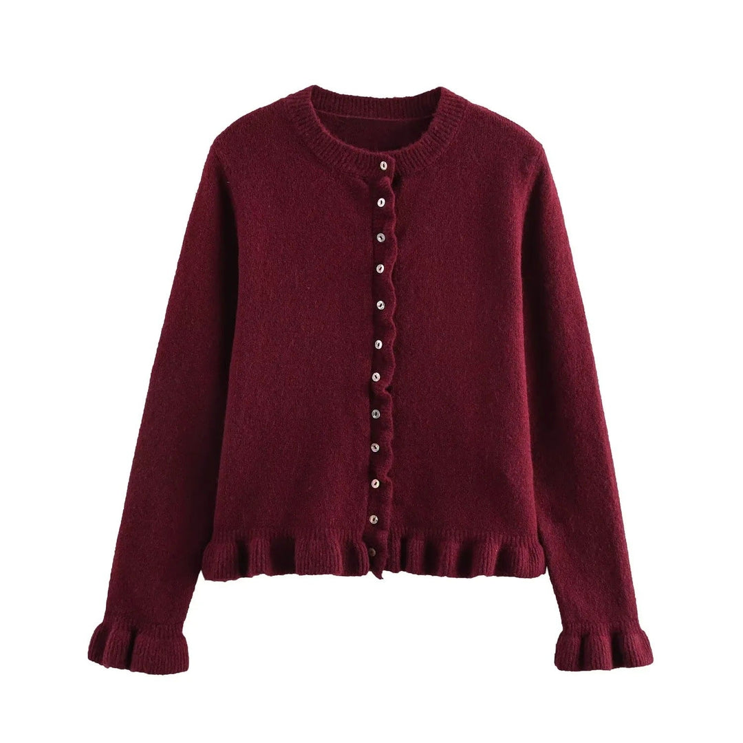 Lune London | Ruffled women's cardigan with buttons, chic layered top