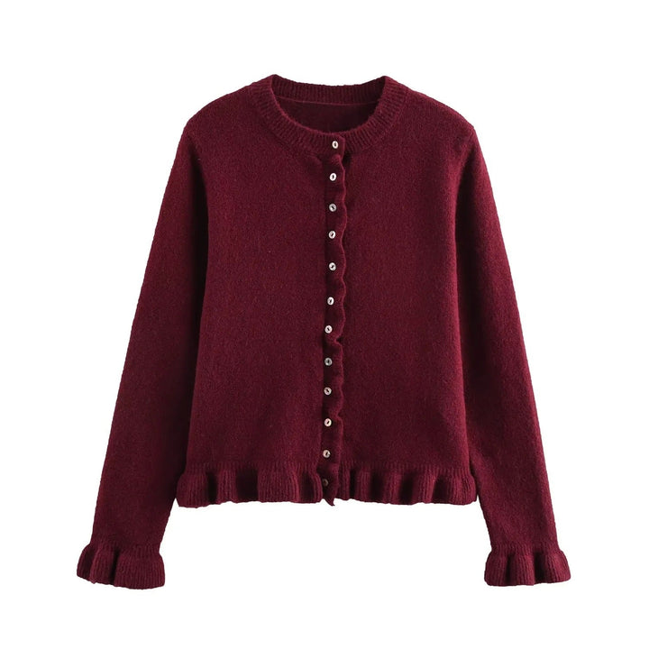 Lune London | Ruffled women's cardigan with buttons, chic layered top