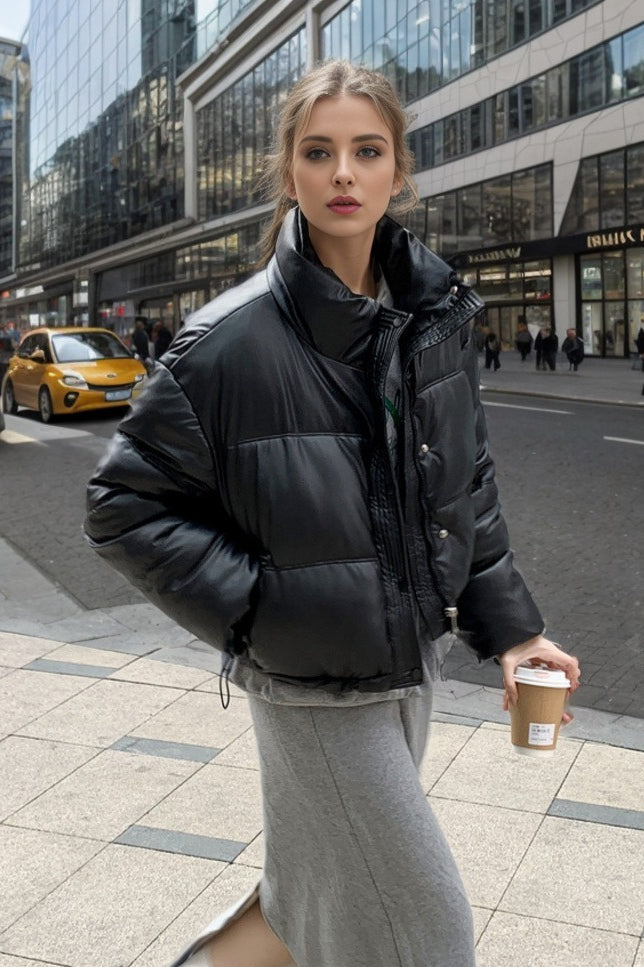 Lune London | Faux Leather Insulated Puffer Jacket