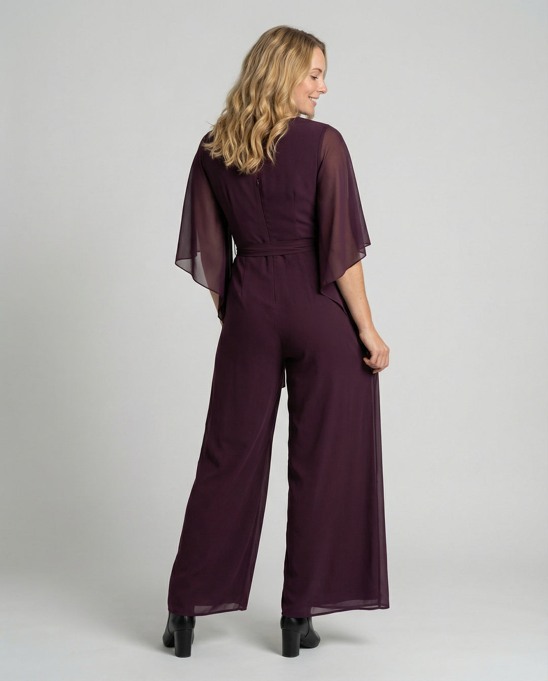 Women’s Wide-Leg Jumpsuit with Cascading Neckline & Lace-Up Waist | Lune London