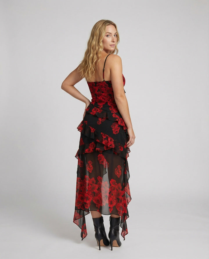 Women's Playful Mini Dress with Asymmetric Cut and Exciting Floral Design