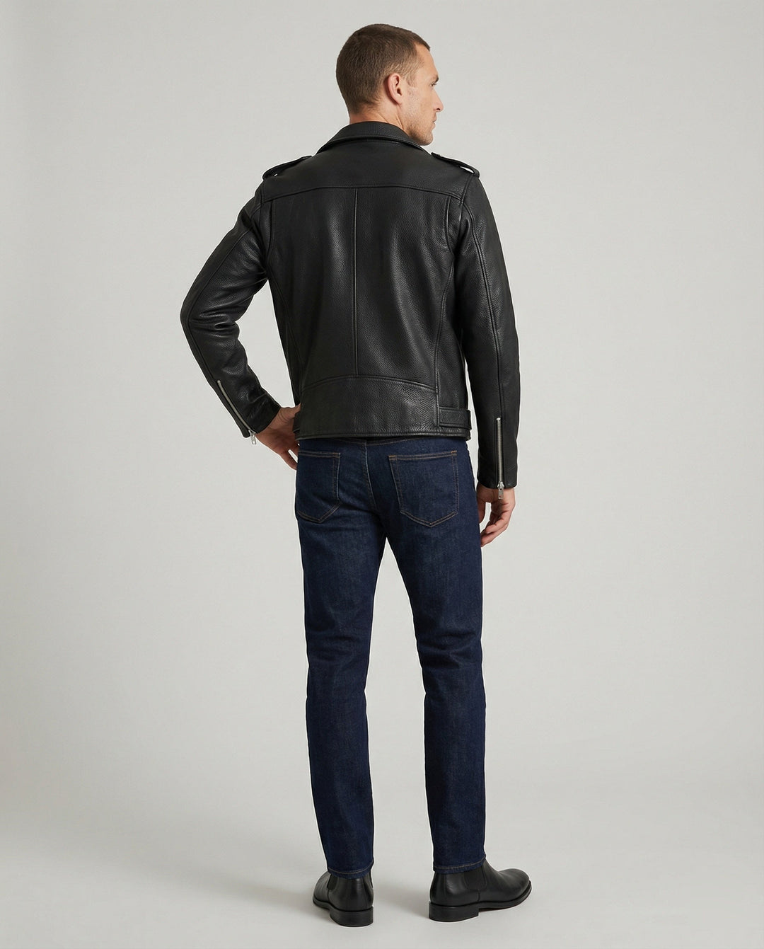 Men's Biker Leather Jacket with Pockets