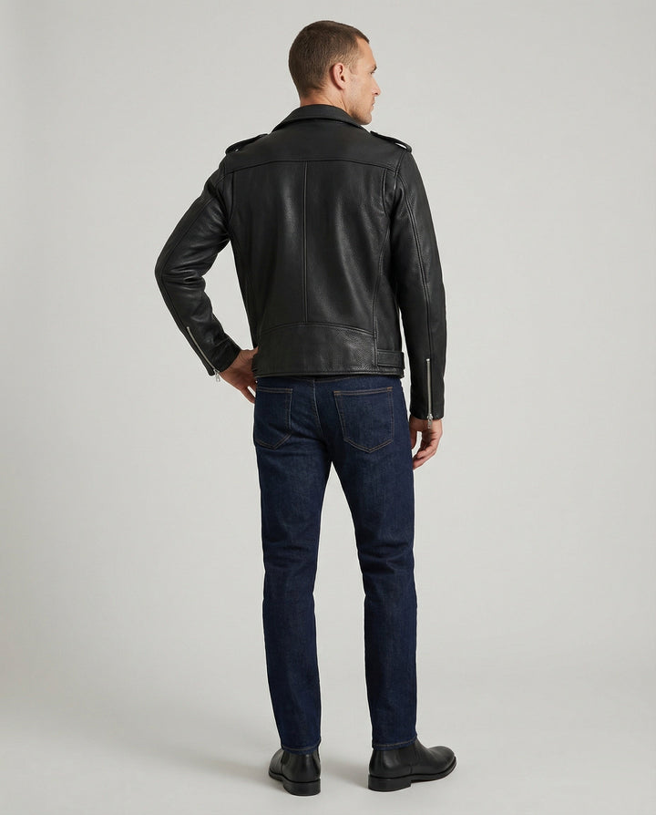 Men's Biker Leather Jacket with Pockets