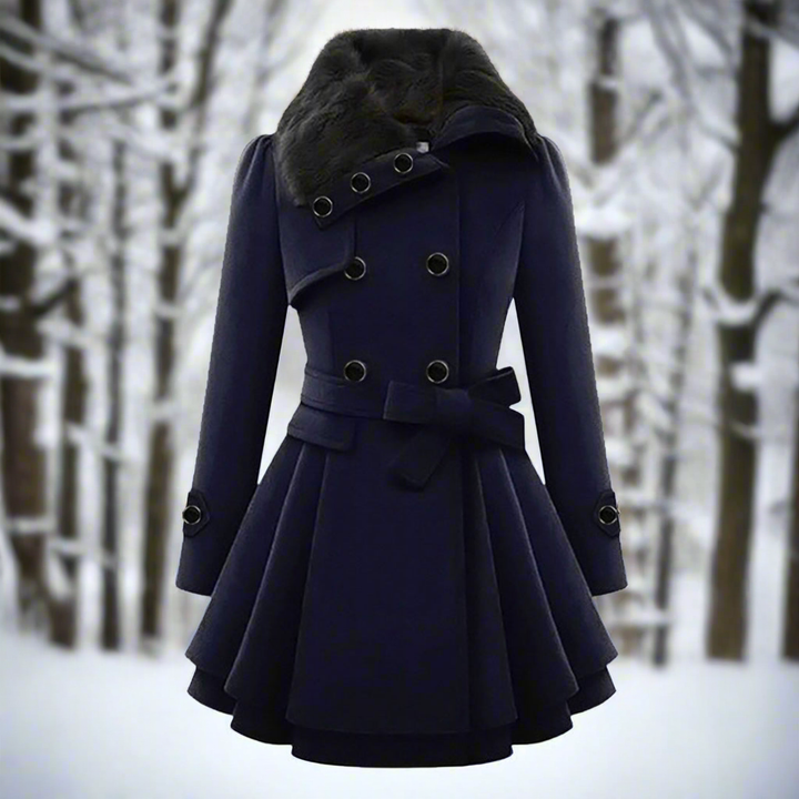 Lune London | Coat - Double-breasted - A-line cut - Belt & Faux fur collar
