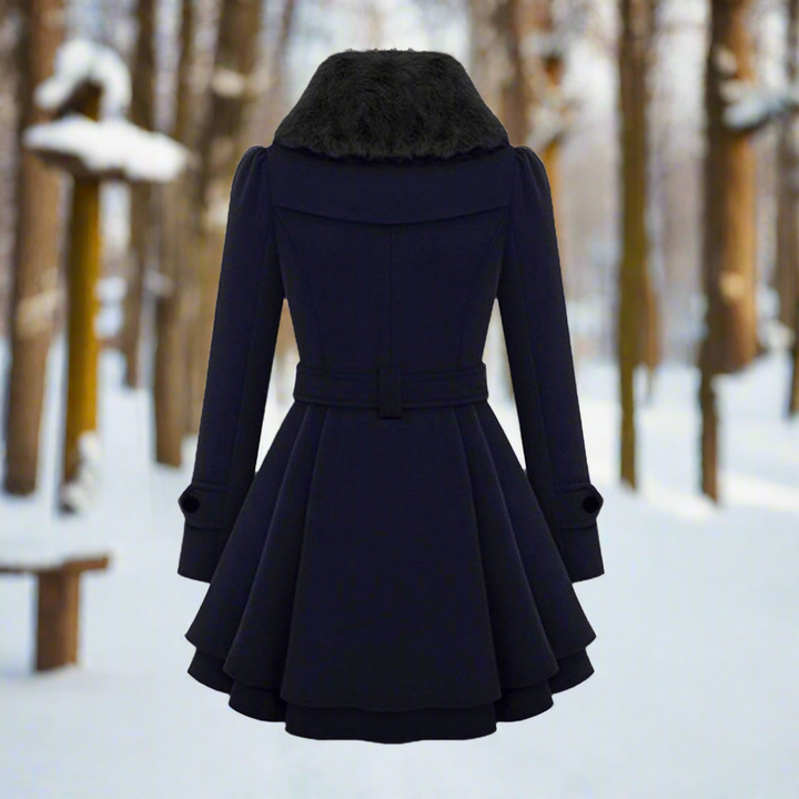 Lune London | Coat - Double-breasted - A-line cut - Belt & Faux fur collar