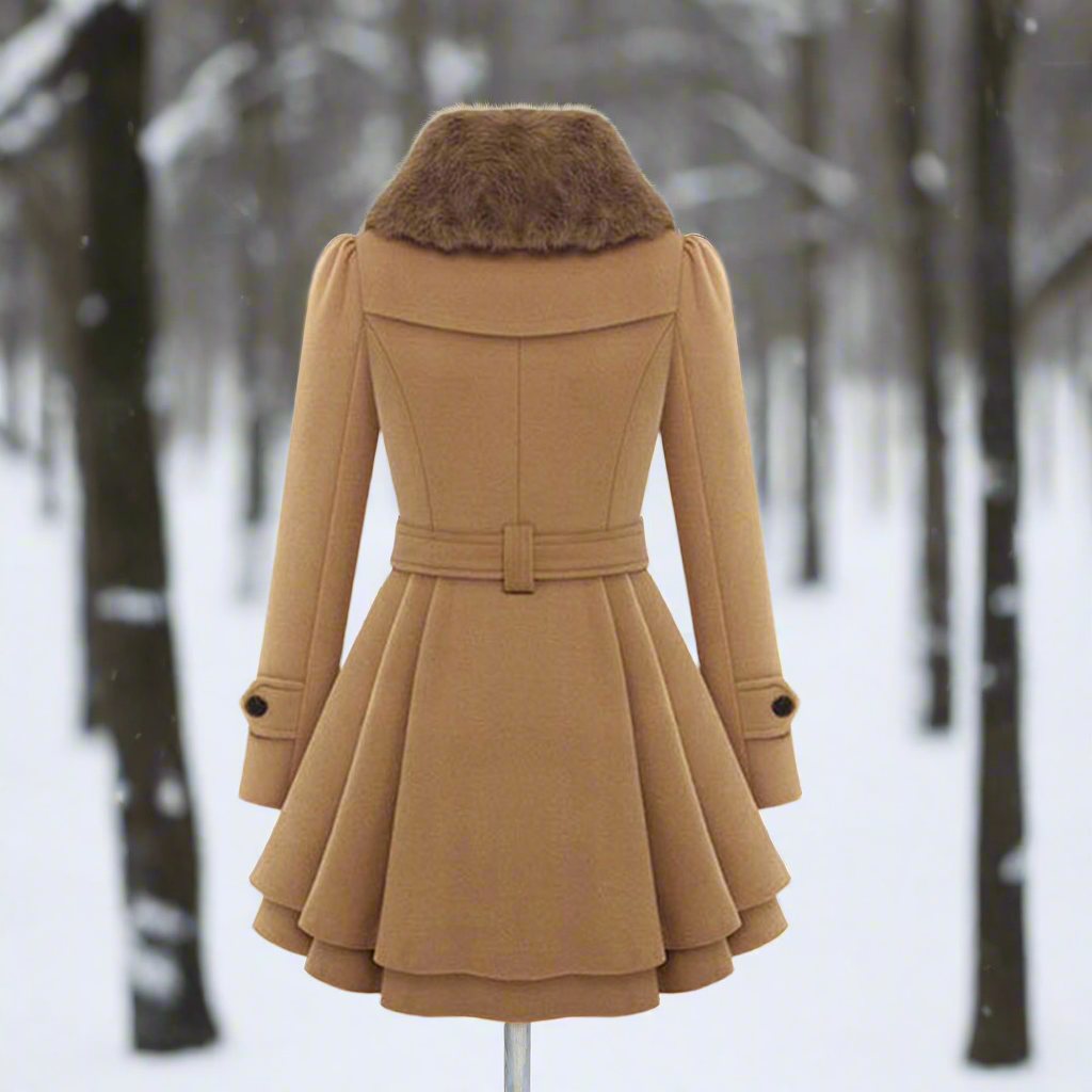 Lune London | Coat - Double-breasted - A-line cut - Belt & Faux fur collar
