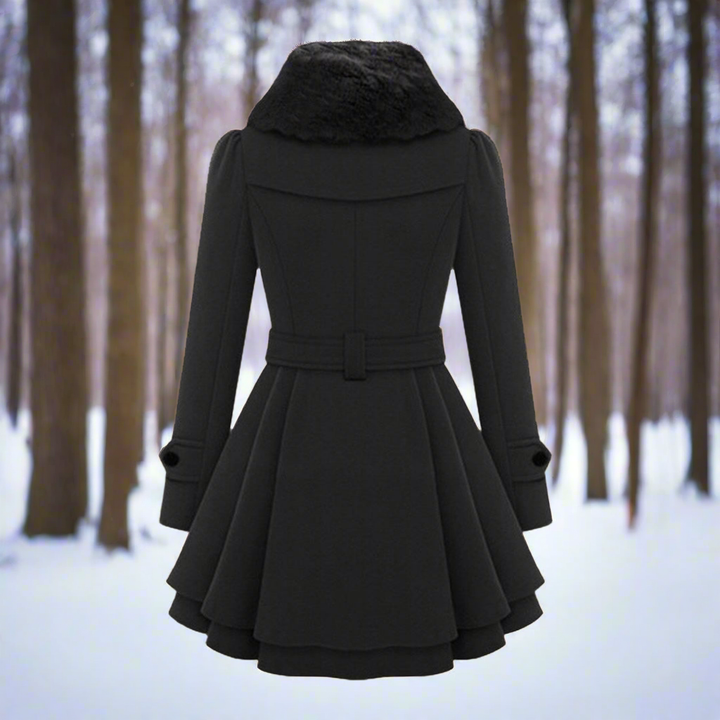 Lune London | Coat - Double-breasted - A-line cut - Belt & Faux fur collar