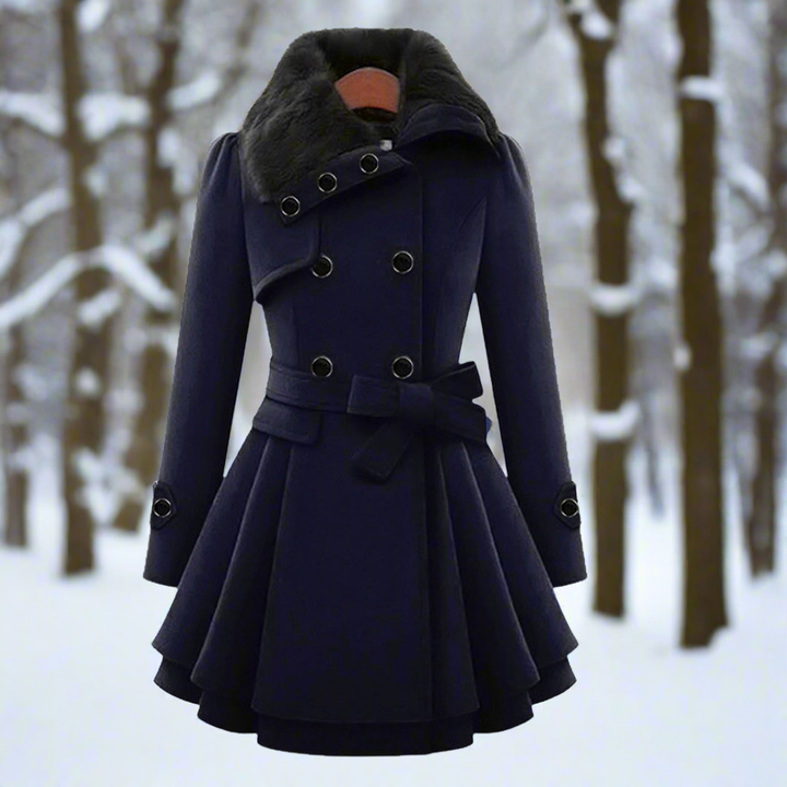Lune London | Coat - Double-breasted - A-line cut - Belt & Faux fur collar