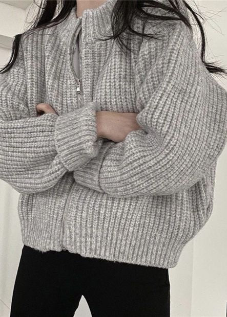 Lune London | Zipper Chunky Knit Cardigan - Oversized Ribbed Jacket