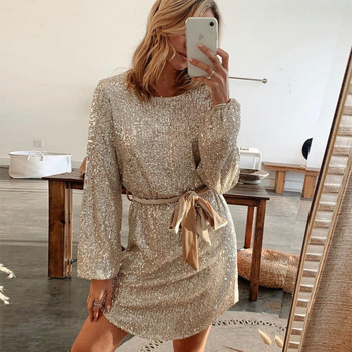 Lune London | Elegant sparkling beige dress for special occasions