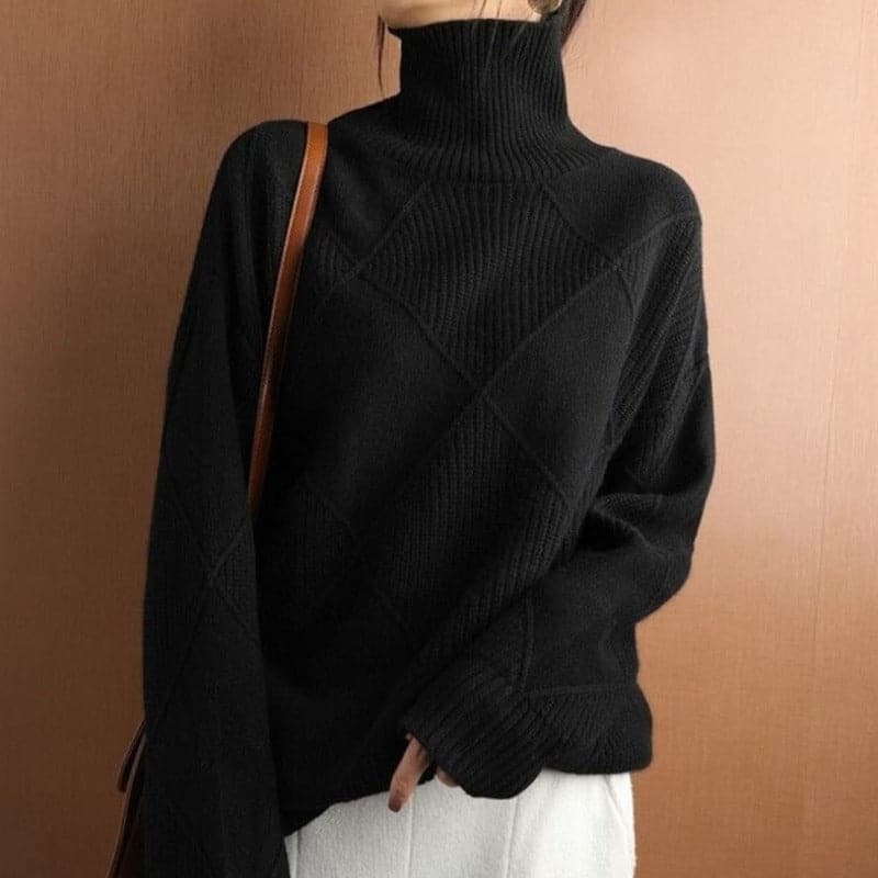 Lune London | Turtleneck Sweater - Knitted with Diamond Pattern - soft and comfortable